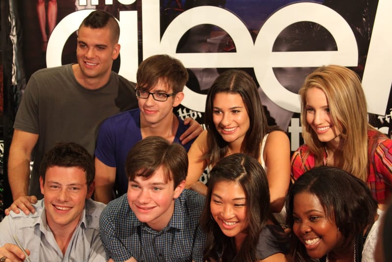 Members of the original Glee cast photographed together in August 2009