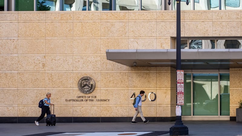 Exterior of the Office of the Comptroller of the Currency building in Washington, DC