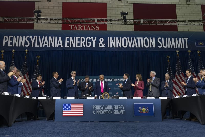 President Donald Trump at the Pennsylvania Energy and Innovation Summit on AI and energy investment in July 2025