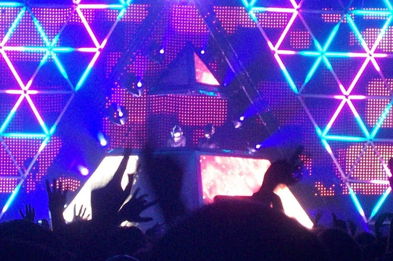 Daft Punk performing on the Alive 2007 pyramid stage at Bercy in Paris on 14 June 2007