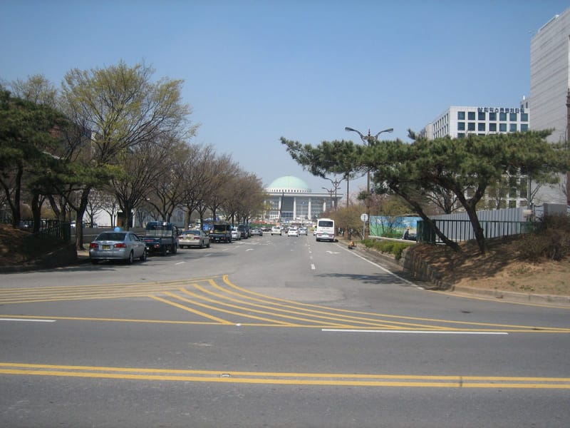 The National Assembly Building of South Korea in Yeouido, Seoul, where lawmakers are debating the 2027 crypto tax