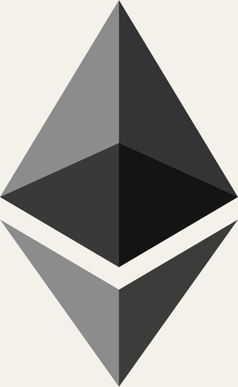 The Ethereum logo, a grey octahedron-shaped diamond above the word Ethereum