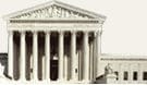 Front facade of the US Supreme Court Building in Washington, D.C., with its marble columns and steps