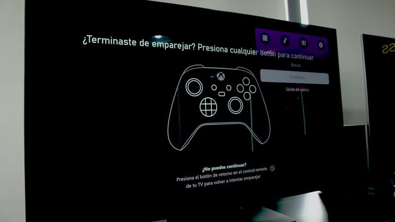Xbox Cloud Gaming app on a smart TV showing the Xbox controller pairing screen, used to play without a console