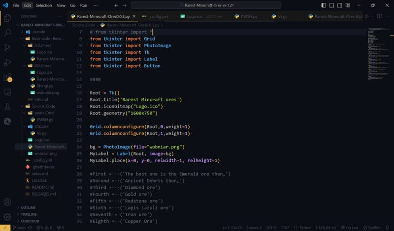 Python source code open in a code editor