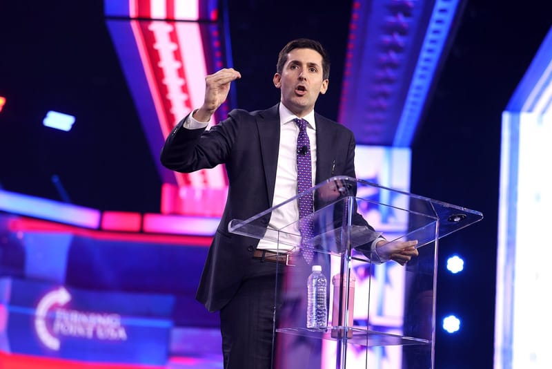 Calley Means speaking with attendees at the 2024 AmericaFest in Phoenix, Arizona