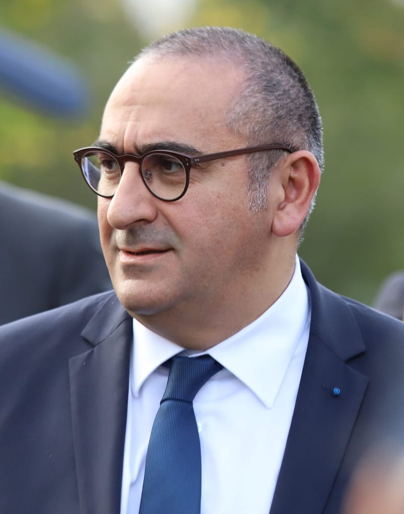 Laurent Nuñez, now France's interior minister, speaking with national police officers at the Trappes police station in October 2019