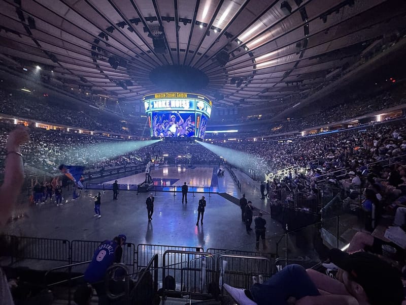 Madison Square Garden arena filled for a Knicks NBA Finals watch party against the San Antonio Spurs in June 2026