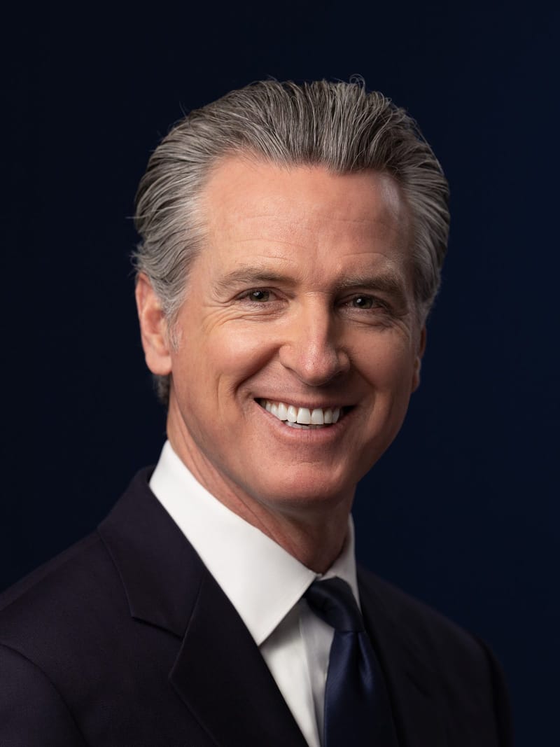 Official 2026 portrait of California Governor Gavin Newsom, who opposes the Prop 40 billionaire tax