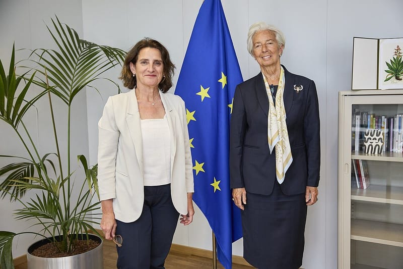 ECB President Christine Lagarde (right) with Teresa Ribera during a visit to the European Commission in June 2025