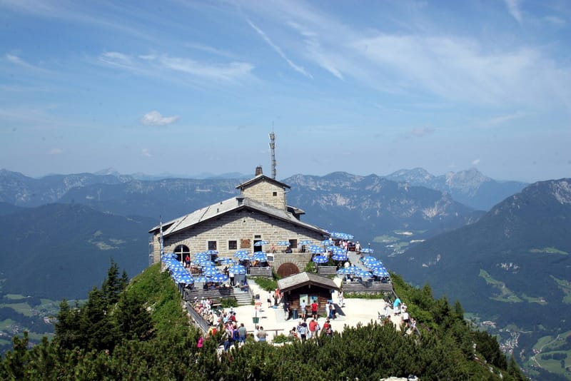 The Kehlsteinhaus, known as the Eagle's Nest, a stone building on a rocky summit above Berchtesgaden in the Bavarian Alps, before the 2026 fire