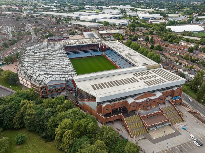 Exterior of Villa Park, Aston Villa's stadium in Birmingham, England