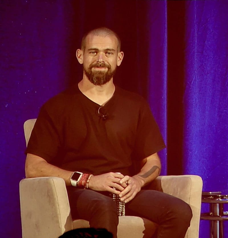 Jack Dorsey, Block co-founder and chairman, smiling at the Goldman Sachs Tech Conference in 2018