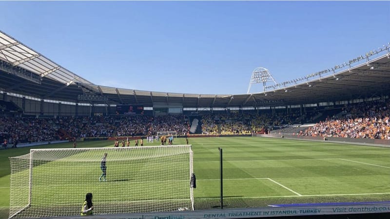 North Stand of the MKM Stadium in Hull, home of Hull City, viewed from the South Stand
