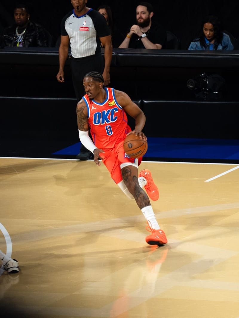 Oklahoma City Thunder forward Jalen Williams on court at the 2025 NBA Cup in Las Vegas