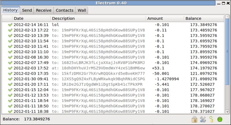 Screenshot of the Electrum Bitcoin wallet desktop interface