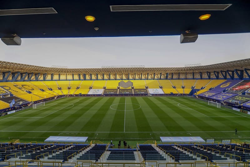 Stands and pitch inside King Saud University Stadium (Al-Awwal Park) in Riyadh, Al Nassr's home ground