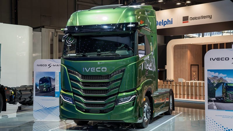 An Iveco S-Way 500 heavy truck tractor on display at the IAA Transportation 2024 show in Hanover