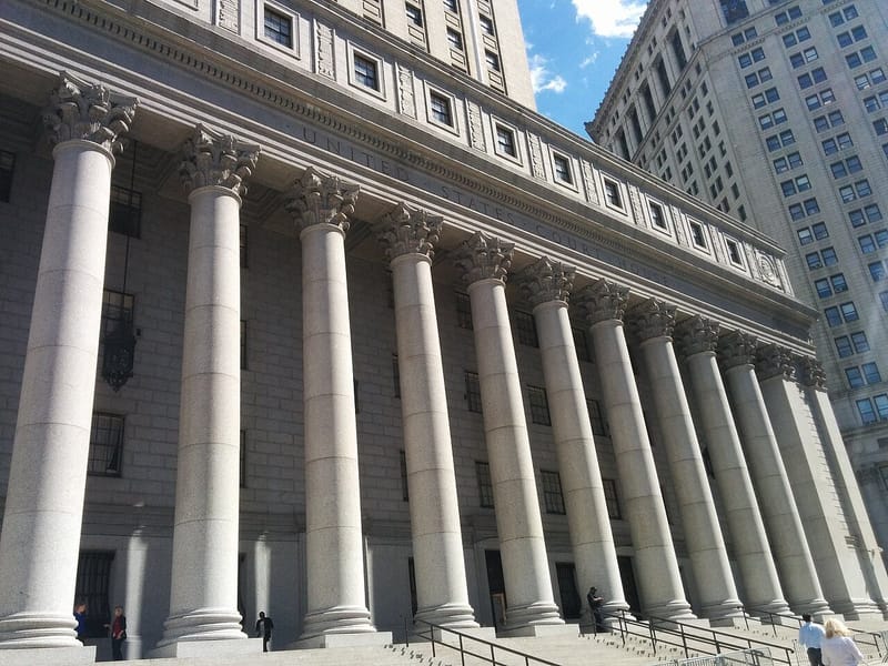 Exterior of the Thurgood Marshall United States Courthouse, a federal courthouse in Lower Manhattan, New York