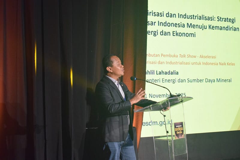 Indonesian Energy Minister Bahlil Lahadalia speaking at a book launch in Jakarta in November 2025