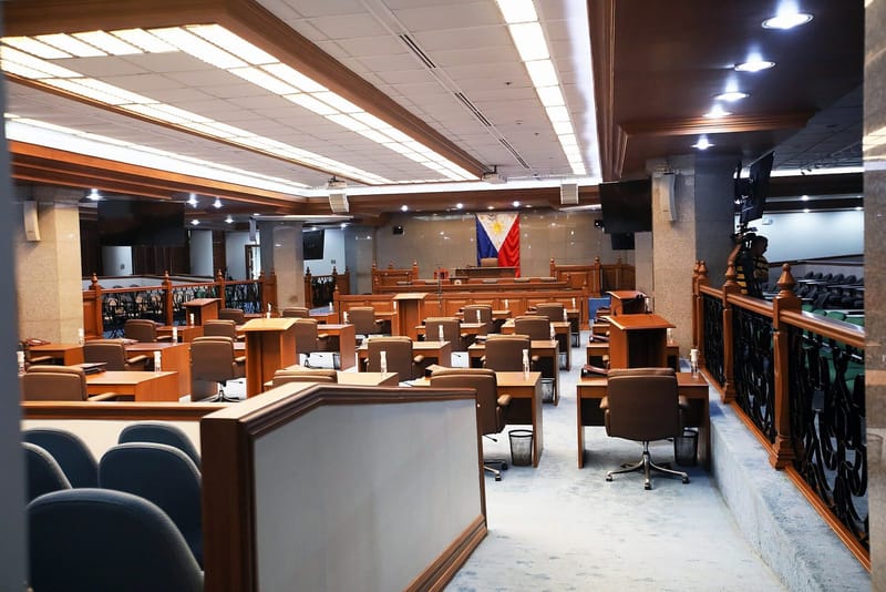 Empty session hall of the Senate of the Philippines in Pasay City, where the 2027 budget will be debated